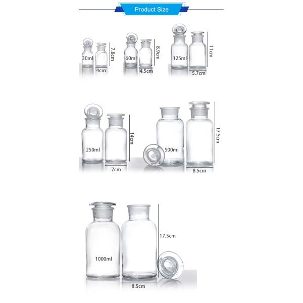 60 ml 250 ml 500 ml Круглое Прозрачное Широкое Ротное Реагентное Стеклянное Бутылочка С Крышками