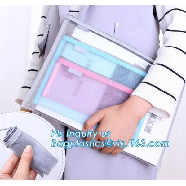 600D polyester portfolio file folder, file folder a4 size PVC mesh document bag with zipper cosmetics offices supplies t