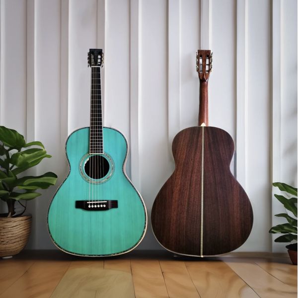 Custom O28 Parlor Solid Rosewood Back Side Acoustic Guitar with 45mm Nut Width small O Guitar in Satin Blue Finishing