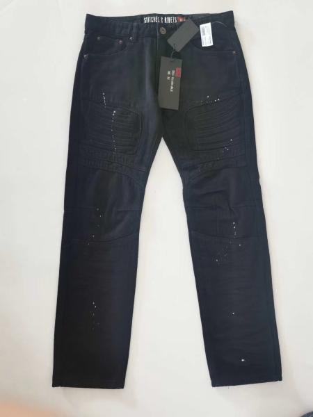 100% Cotton Men's Denim Pants Heavy Washed Complex Workmanship