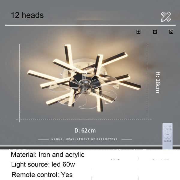 Bedroom Remote Control Reversible Blades Fans Led Invisible branch Ceiling Fan Lamp (WH-CLL-79)