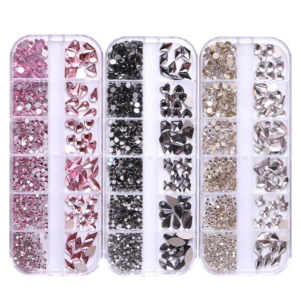 Nail SPA or Training 12 Grid AB Nail Stone Kit with Multi Shape Crystal Rhinestones