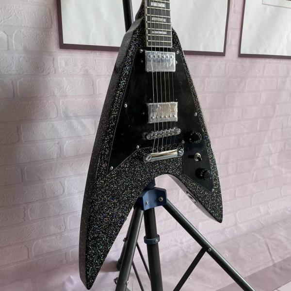 Custom Factory Metallic Grey Silver V Shape Electric Guitar Closed Pickups Mahogany Body Neck