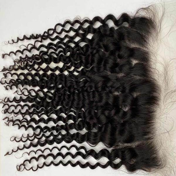 HD LACE 13 x 4 Lace Frontal Closure  Water Wave Ear to Ear HD Lace Frontal Pre Plucked 10-24inch  Human Hair Frontal Closures Free Part 150% Density Natural Black Color