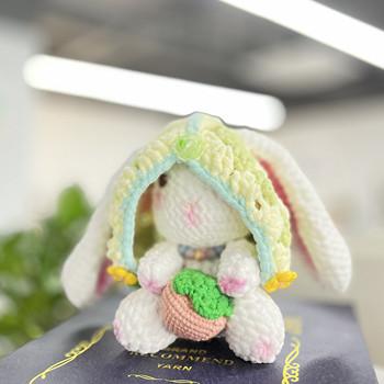 Coelhinho de morango DIY Kit de crochê de veludo redondo Chenille tecido à mão passo a passo Material Pack