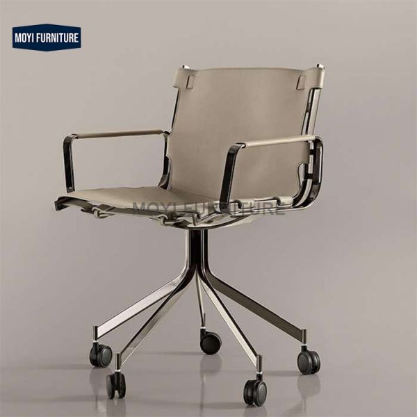 Modern Luxury Office Furniture Stainless Steel Lifted Rotation Wheeling Study Chair Armrest Dining Chair
