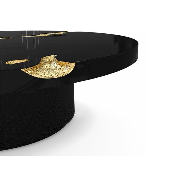 Black Modern Coffee Table Round Marble Top Nordic For Living Room Decor