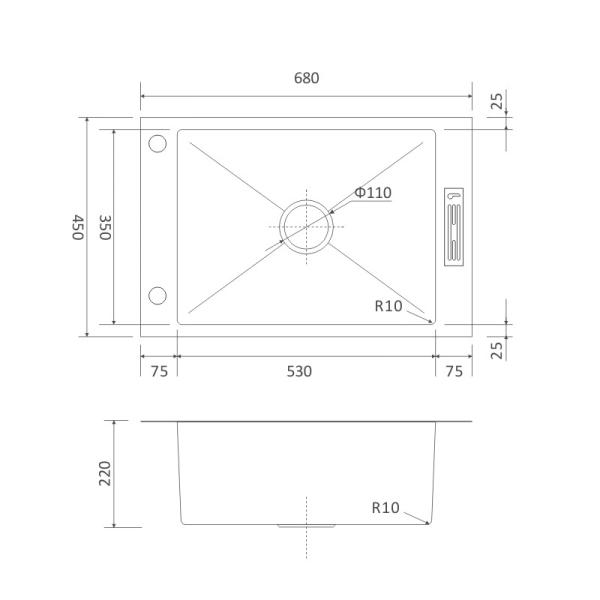 Top Mount Kitchen Multifunction Sink 27' Single Bowl With Knife Holder 68x45
