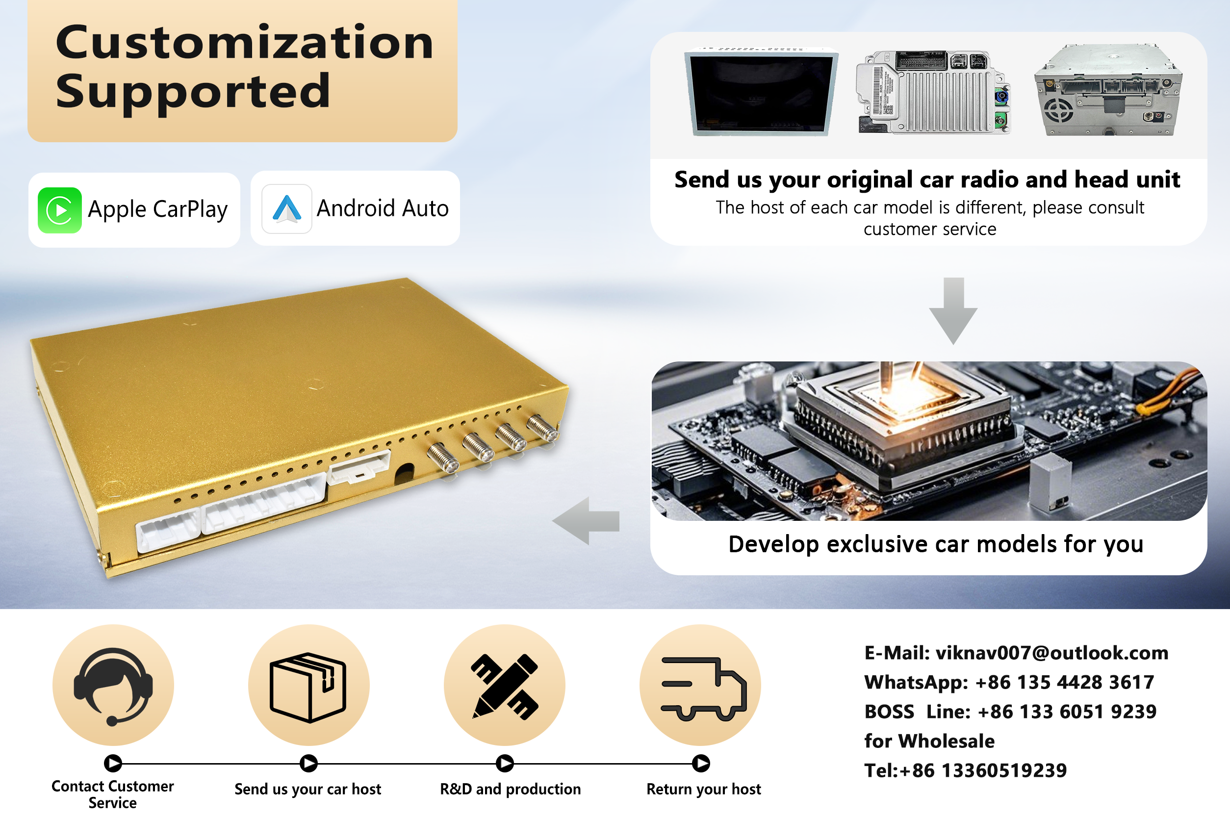 Viknav Linux Interface Box for Chevrolet Corvette C7 2013-2019 Wireless CarPlay Decoder Android Auto GPS Navigatipn Original Car Radio Screen