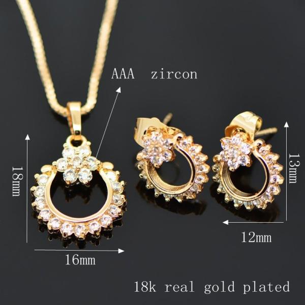 Luxury zircon Crystal Necklace Earrings Ring Jewelry Sets 18K Real Gold Plated