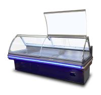 Curved Glass Horizontal Commercial Storage Display Fresh Meat Storage Freezer Fridge