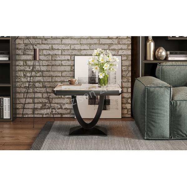 Table à café en acier inoxydable courbé en marbre en céramique symbolique