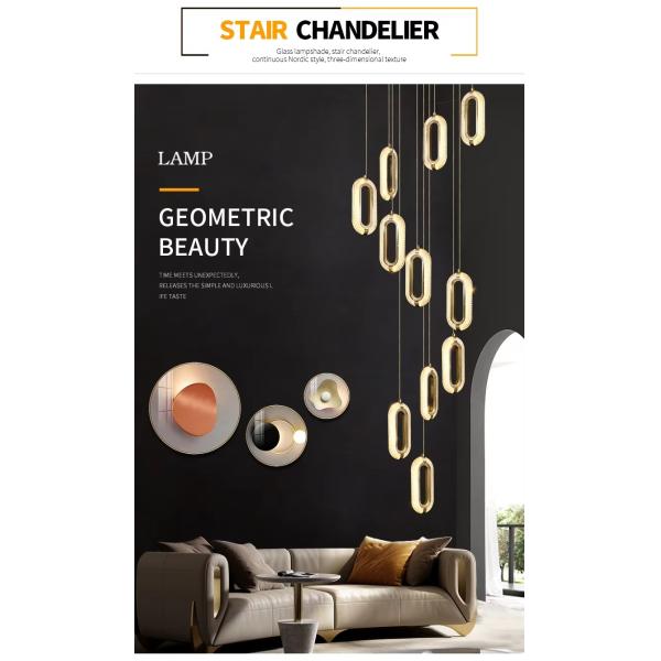 3200-6500K Trois couleurs de changement de lumière lampadaire LED moderne luxe de lumière ovale acrylique pendentif pour la maison et le restaurant