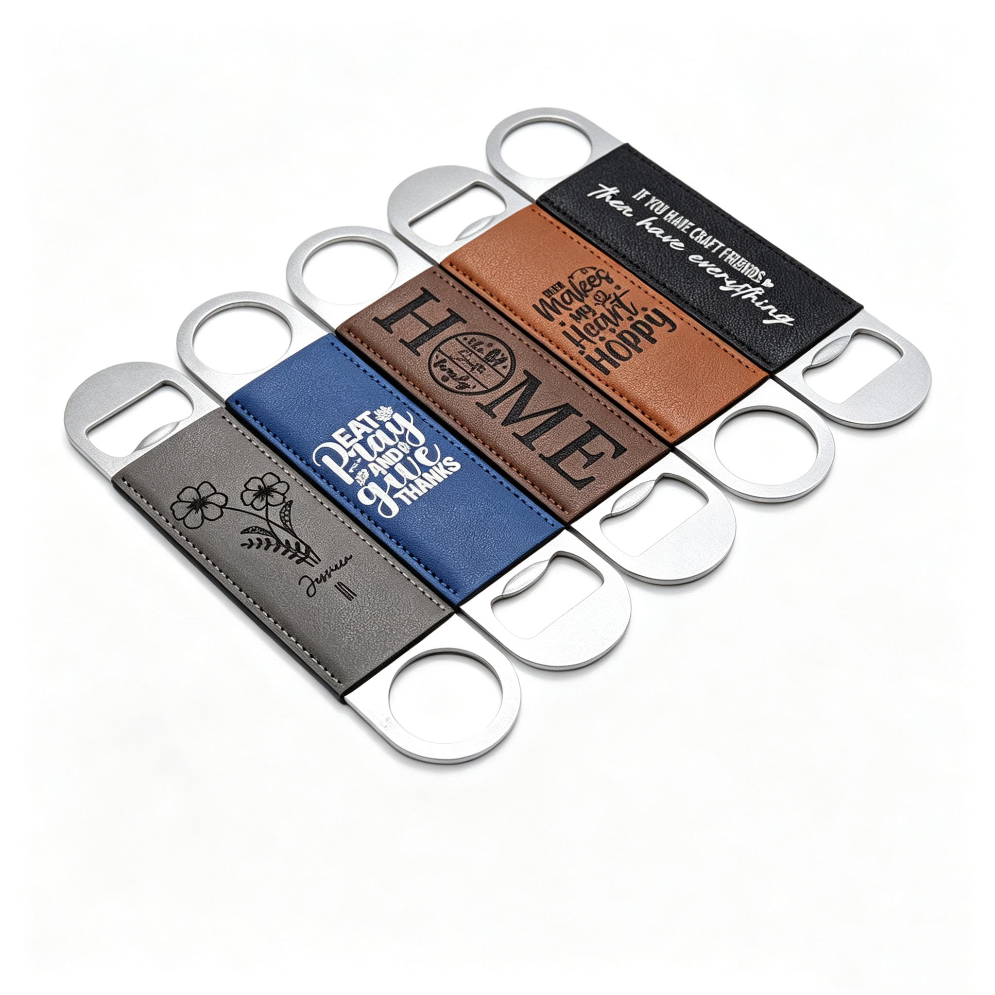 Blank Laser Engravable Vegan PU Leather Stainless Bottle Opener, Double sides customizable, laserable blanks for CO2 laser & DIY engraving projects