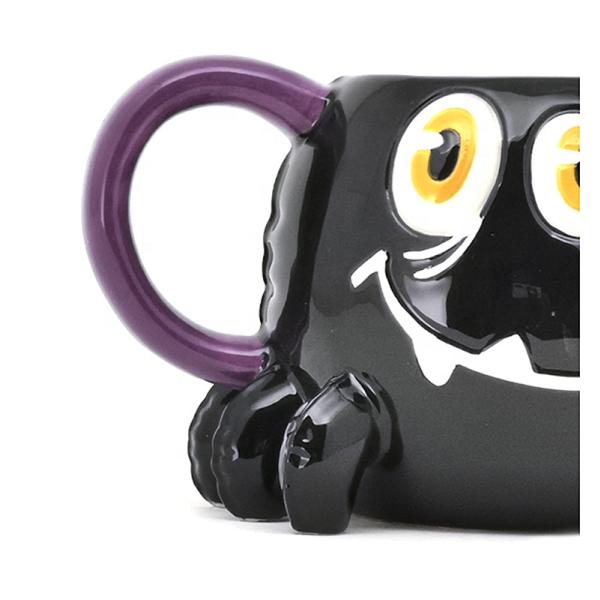 Earthenware Animal Ceramic Mugs Halloween Designed With 3D Handpaint