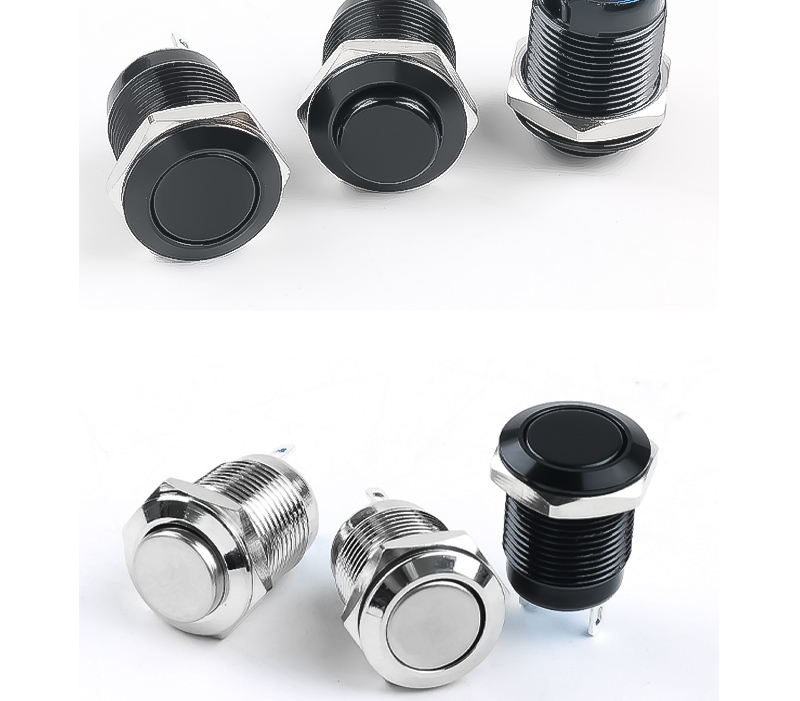 12MM Metal Push Button Switch No Light High Head Flat Head Self Resetting Welding Foot 2 Pin Normally Open Small Doorbell