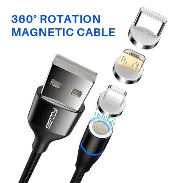 Nylon Braided 3 In 1 Magnetic USB Charging Cable 3.0 A Micro Type C Cable