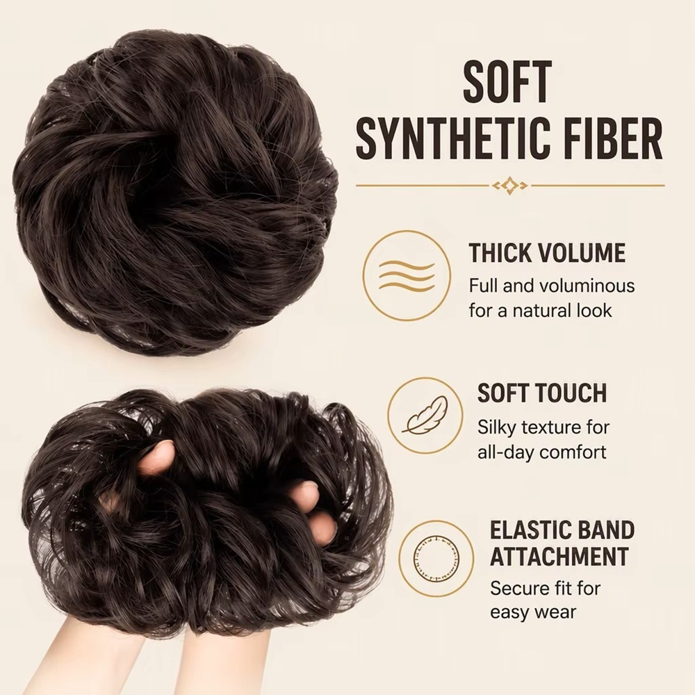 Synthetic Messy Bun Hair Piece Wavy Chignon Scrunchies For Instant Volume
