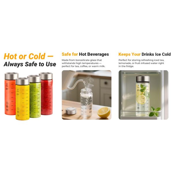 Glass Juice Bottles Pack 16 Oz – Wide Mouth Reusable Bottles With Stainless Steel Lids – Heat-Resistant Borosilicate Glass, BPA Free, Leakproof For Juicing, Smoothies, Milk, Infused Water