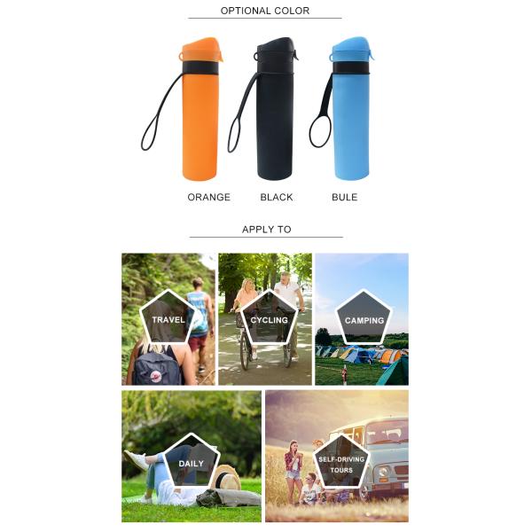 600ml Drinking Water Silicone Foldable Bottle With Sling