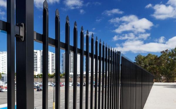 Black powder coated spear top galvanised tubular metal fence
