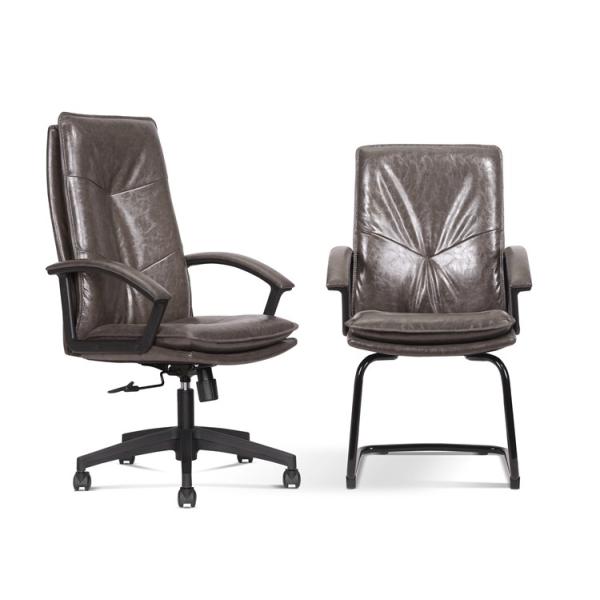 Executive Ergonomic Leather Office Swivel Chairs Brown Functional Fixed Armrest BIFMA