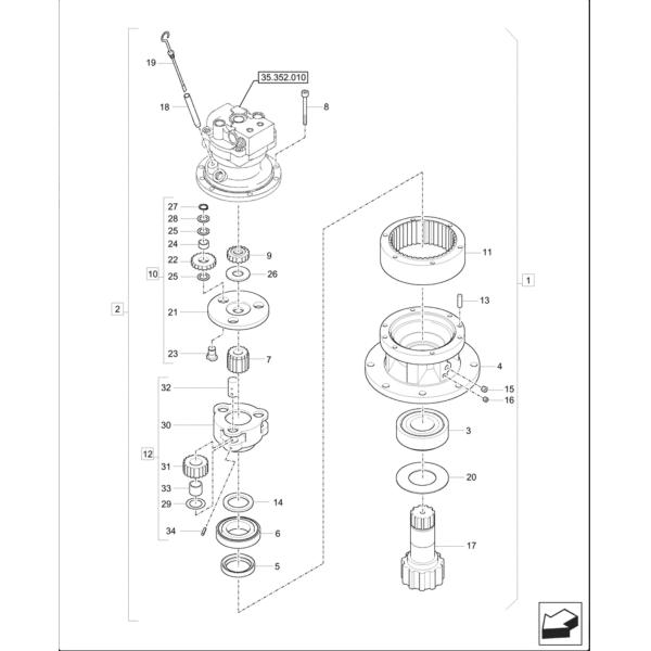Коробка передач 223mm 31M8-10140AR качания экскаватора R60-7 Hyundai