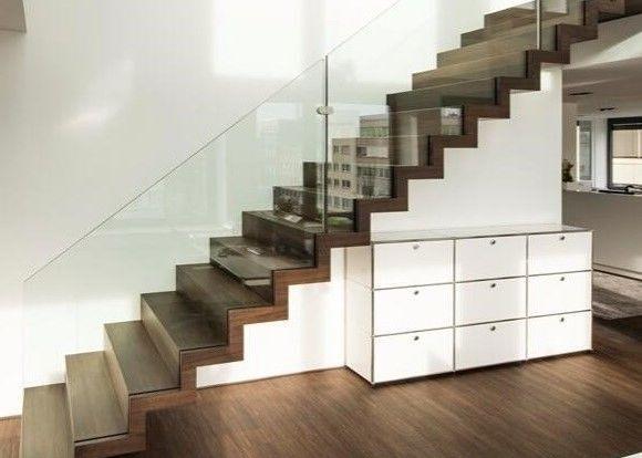 Modern Straight Flight Staircase Zig Zag Stringer Timber Wooden Stair Glass Railing Wire Banister