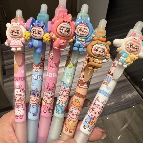 Des dessins animés Cute Papeterie Labubu Kitty Presser des stylos d'encre gel effaçables
