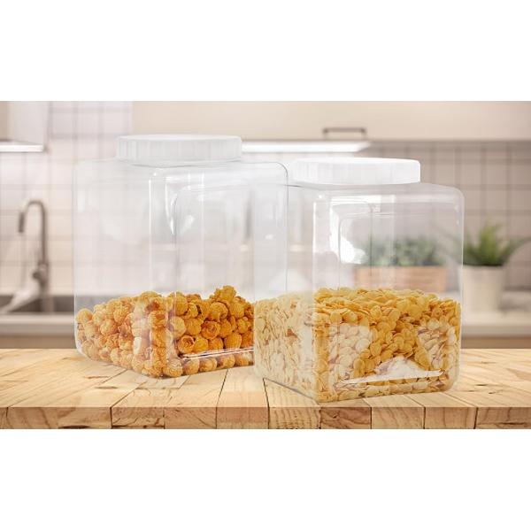 Plastic Jars, Plastic Gallon Containers With Lids, Large Square Plastic Food Storage Jar For Kitchen, Dry Food, Snack