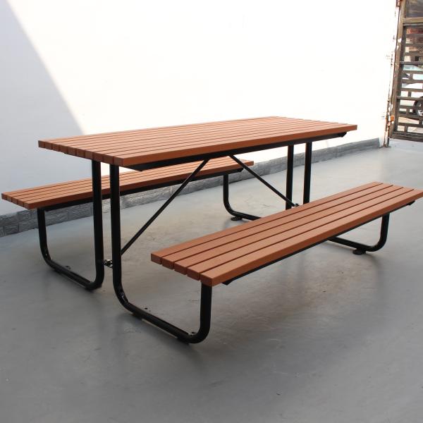 Steel And HDPE Recycle Plastic Wooden Outdoor Park Picnic Table 8 Seats Composite Slat Park Bench