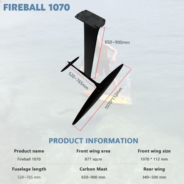 FIREBALL 1070 UHM Carbon Hydrofoil Tight Turns Carving Performance and Agile Freeride Foiling