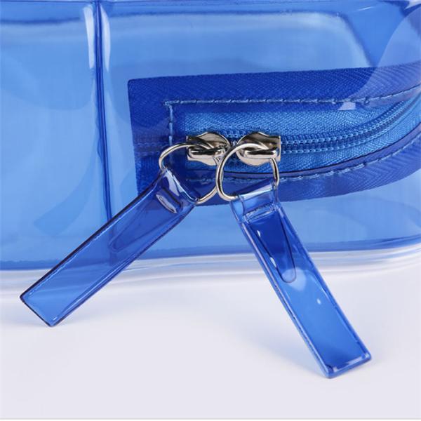Personalized PVC Cosmetic Bag , Blue Clear Plastic Cosmetic Zipper Bags