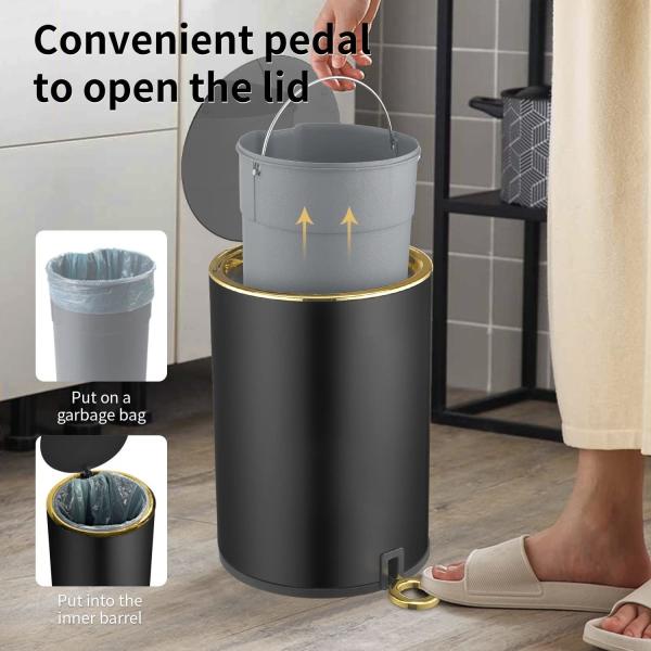 8L/2Gallon Round Trash Can Bathroom Garbage Can with Foot Pedal Stainless Steel Step Metal Trash Bin with Lid