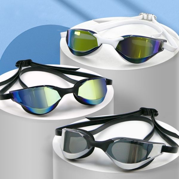 HD Electroplated Swimming Goggles Non Fog Swimming Goggles Anti UV With Adjustable Nose Bridge