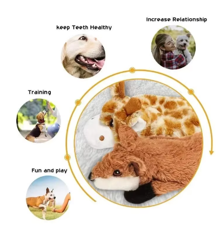 Double Layer Reinforced Fabric Durable Cute No Stuffing Chewtle Plush Squeaky Dog Toys