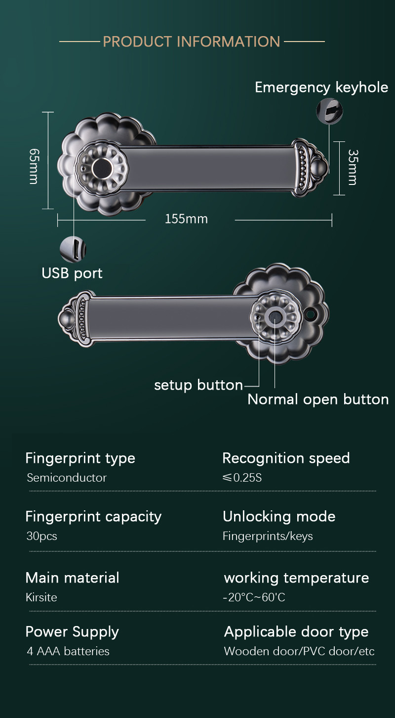 Черный внутренний умный DC сплава 4.7V цинка замка отпечатка пальцев двери