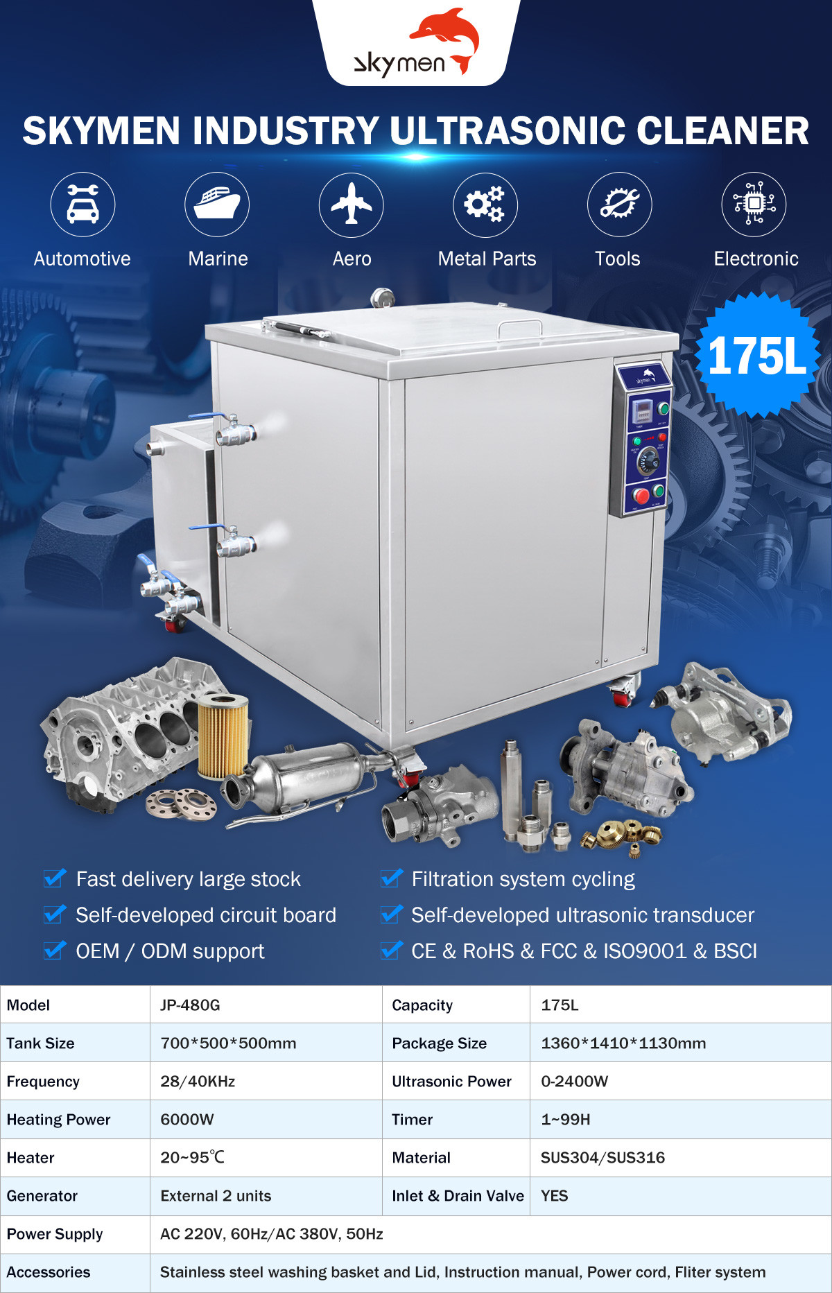 Capacity 1920L Industrial Ultrasonic Cleaner With Drainage Basket