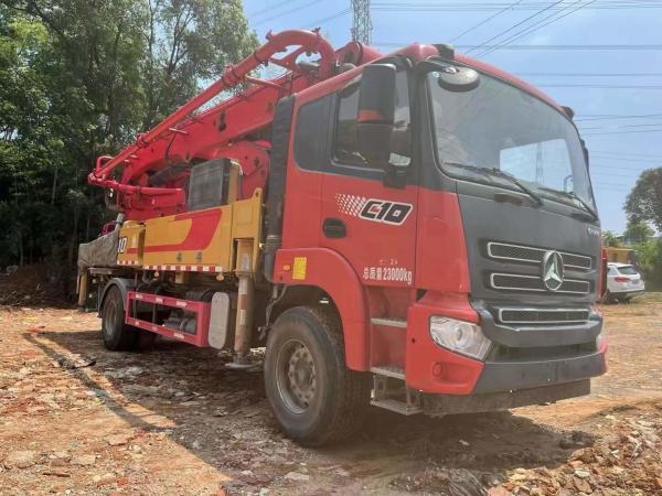 The 2021 Red Sy Concrete Pump Truck with 2 Boom Sections on Sy prime s Homemade Chassis