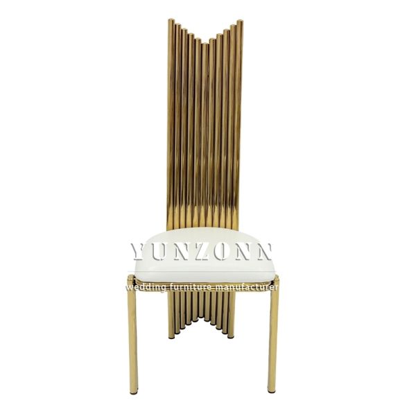 Events Furniture Stainless Steel Gold Frame White Pu High Back Wedding Dining Party Event Banquet Chair for Sale