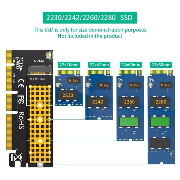 High-Speed Data Transmission PCI-E Adapter with PCI-E X16 Interface and 12 Months Warranty for M.2 NVME SSD