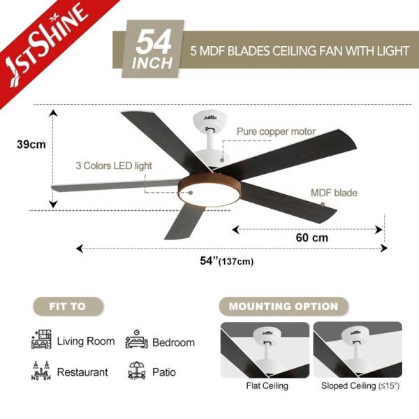 OEM LED Ventilador de teto 54 polegadas 6 velocidades controle remoto Dimmable luz 3 opções de cores