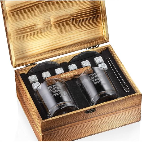 Kit de boîte à cocktails cadeau pour hommes Impression UV Whiskey Stone et ensemble de verre