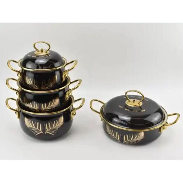 Eco-Friendly 5PCS Enamel Cookware Cooking Pot Set Cast Iron Enamel Casserole Customized Logo Acceptable