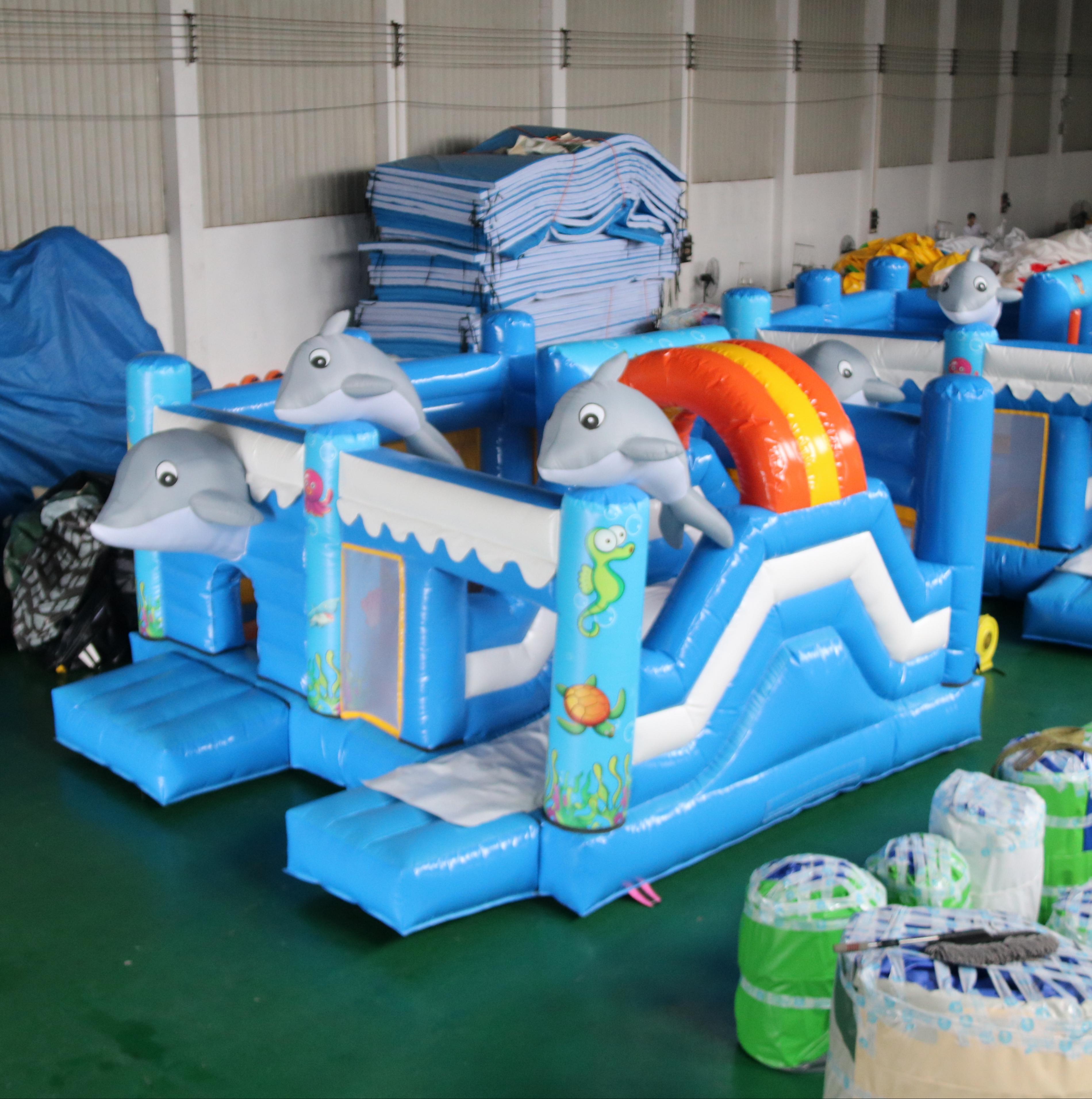 Commercial Popular Cartoon Inflatable Jumping Castle Cute Dolphin Bounce Castle Bounce House for Kids