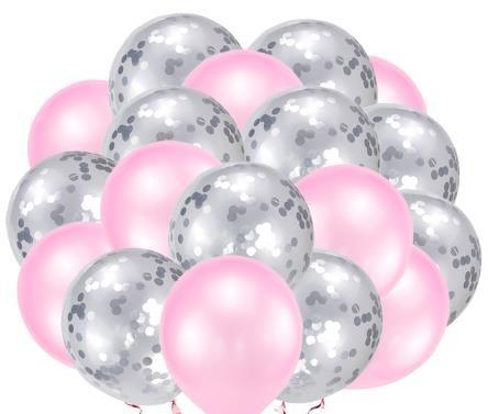 Pink & Silver Balloons + White Balloons + Confetti Balloons w/Ribbon | Rosegold Balloons for Parties