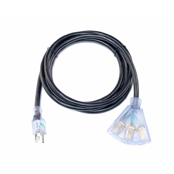 3 Outlet 12/3 SJTW Outdoor Extension Cord with Lighted Indicator ETL US 50 ft Heavy Duty 12 Gauge NEMA5-15P to NEMA 5-15R