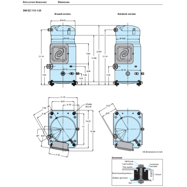 10HP 102800 BTU Danfoss Scroll Compressor Performer SM125S4CC SM125-4CAI For Refrigeration