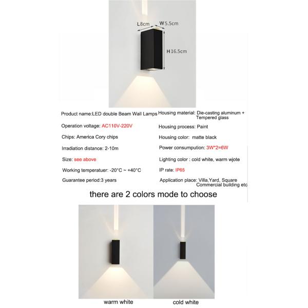 6W LED double-headed outdoor wall lights waterproof up and down lighting corridor balcony staircase courtyard wall