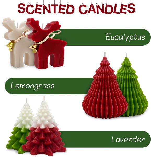 Christmas Scented Candles Gift Set Elk & Christmas Tree Shaped Handmade Soy Wax Xmas Aromatherapy Candle